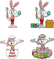 Easter Rabbit Cartoon Mascot Character. Hand Drawn Collection Set vector