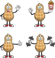 Peanut Cartoon Character In Different Poses. Hand Drawn Collection Set vector