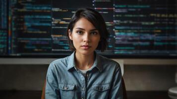 Female web developer looking at camera while sitting in office. photo