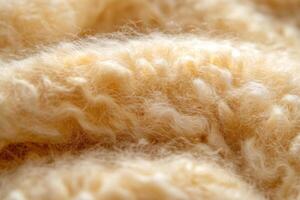 Close-up view of soft, textured wool showcasing its natural fibers and warmth photo