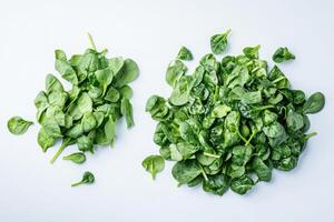 Fresh spinach leaves arranged neatly on a light background highlighting their vibrant green color and natural texture photo