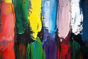 Vibrant acrylic paint strokes on a textured canvas showcasing a colorful abstract artwork in a well-lit artist studio photo