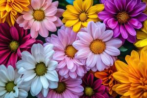 Vibrant assortment of colorful daisies in full bloom during a sunny afternoon photo
