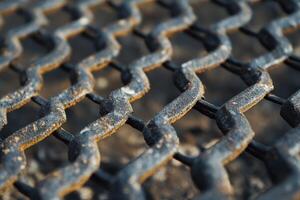 Textured metal grate with rust on a construction site in natural light during the day photo