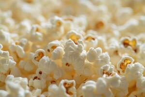 Freshly popped popcorn kernels piled together in a cozy snack setting ready for movie night photo