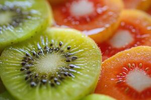 Colorful slices of kiwi and persimmon arranged beautifully for a vibrant fruit platter photo