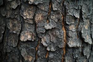 Detailed close-up of rugged tree bark showcasing texture and natural patterns photo
