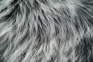 Close-up of soft gray fur texture with varying shades and long strands captured in natural light photo