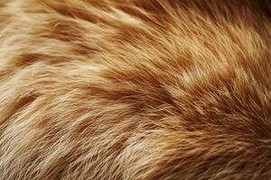Close-up view of soft golden fur texture from a pet resting on a cozy surface at home photo