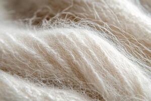 Soft cream-colored wool fibers intertwined in a cozy texture ideal for knitting and crafting photo