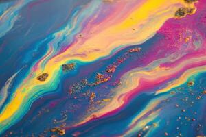 Colorful abstract art with swirling patterns in vibrant hues and gold accents photo
