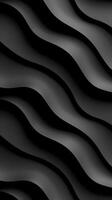 Abstract black wavy background. Smooth curves create a modern and elegant look. Concept of minimalism, luxury and sophistication. Phone wallpaper. Vertical illustration for Black Friday photo