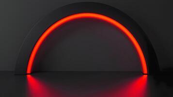 Black arch with glowing red lighting on a dark background. Empty platform for product or advertising for Black Friday photo