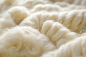 Soft cream-colored fibers intertwined in a cozy pattern on a textile background photo