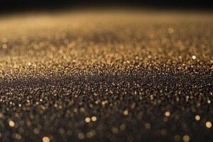 Golden particles shimmer against a dark background in a close-up view during soft lighting photo