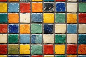 Colorful mosaic tile pattern showcasing vibrant squares in a decorative arrangement photo