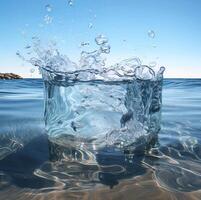 A large water splash is seen in the ocean photo
