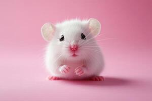 Cute mouse on a pink background. A charming pet. photo