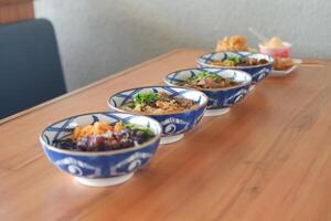 japanese noodle on wooden table photo