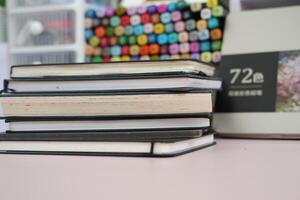 Stack of books on table. Back to school. Education concept. photo