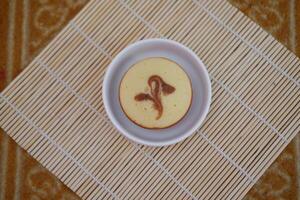 sponge cake on bamboo mat. selective focus photo