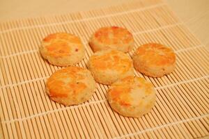 peanut cookies on a bamboo mat photo