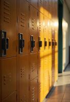 Row of orange school lockers photo