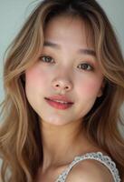 Natural portrait of young korean woman with soft smile photo
