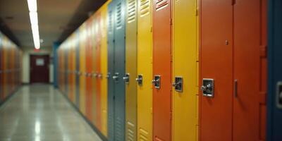 Row of colorful school lockers photo