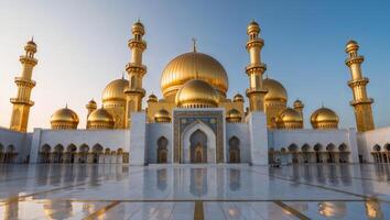 Golden Mosque Architecture at Sunset photo