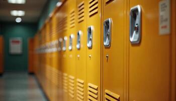 School Lockers in Sunlit Hallway photo