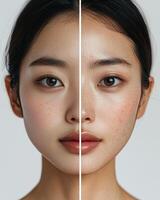 Two images of a woman with different skin tones photo