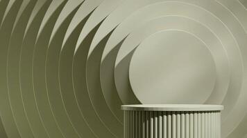 green cylinder podium in landscape round circle wall background, 3d rendering mockup template photo