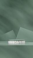 Abstract green shape wall 3D rendering scene mockup green and marble podium in portrait photo