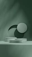green color cylinder podium in portrait circle hole background, 3d image render empty space photo