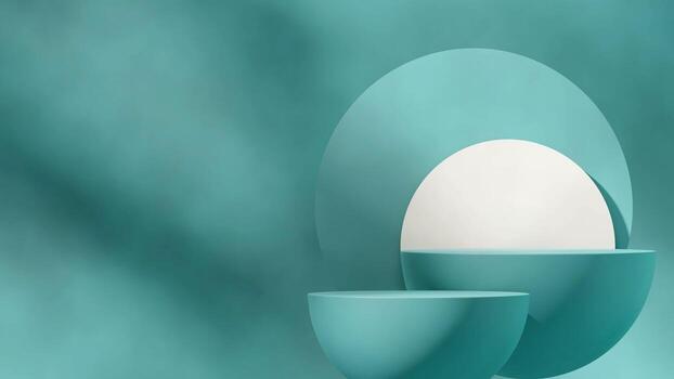 empty space floating turquoise podium in landscape minimal simple wall background, 3d render image photo