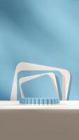 3d image render scene template blue white cylinder podium in portrait rectangle stacked background photo