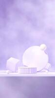light purple cylinder podium in portrait assorted shape backdrop, 3d render mockup template photo