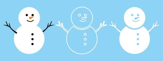 Small White Snowman with Outline and Solid Version on Blue Winter Background vector
