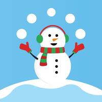 Blue Winter Background with Cute Snowman and Pine Trees - Copy vector
