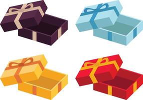 Small Cuboid Opened Gift Box with Four Colors on White Background vector