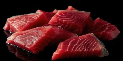 A close up of a piece of raw tuna photo