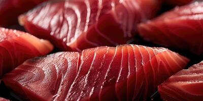 A close up of a piece of raw tuna photo