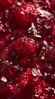 A close up of a raspberry jam with water photo