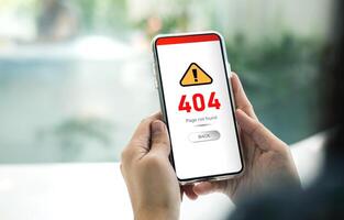 404 Page not found error. Screen shows errors on website page to contact maintenance or support. Concepts of internet network, troubleshooting server connection problems, and improving signal failures photo