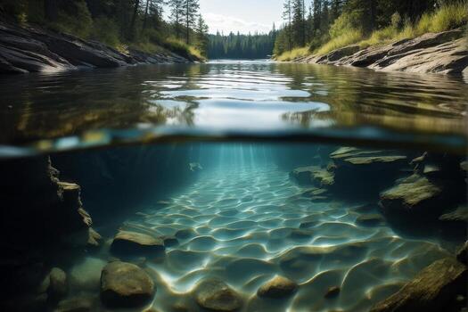 Crystal Clear Lake with Underwater and Above Water View photo