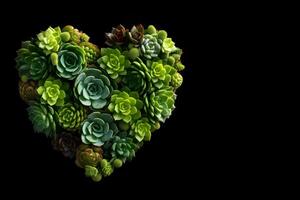 Succulents and cacti are laid out in the shape of a heart. photo