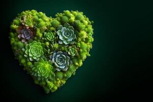 Succulents and cacti are laid out in the shape of a heart. photo