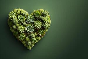 Succulents and cacti are laid out in the shape of a heart. photo