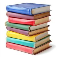 A stack of books with plain, colorful covers isolated on white. photo